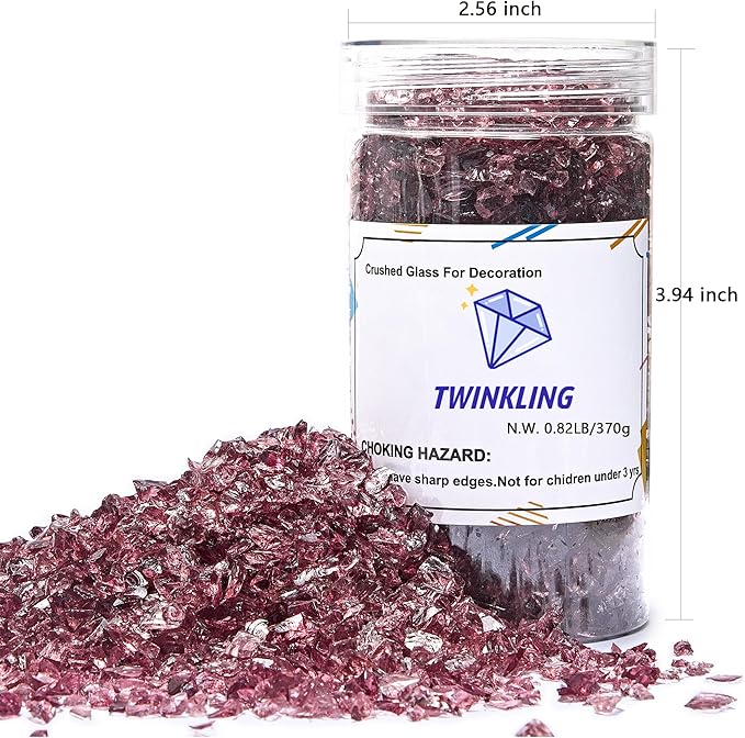 TWINKLING High Luster Crushed Glass Glitter, Broken Glass, Fire Glass Gems Chips for Fire Pit, DIY Resin Art, Epoxy Crafts, Geode Painting, Aquarium Decoration, 6-9mm(370g/13oz.) (Purple)