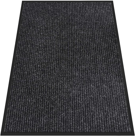 Indoor Outdoor Door Mat, 6' x 4' Doormat for Entryway, Rubber Backing Non Slip Front Door Mat Outside Entrance, Super Absorbent Commercial Floor Mat for Home Office, Black