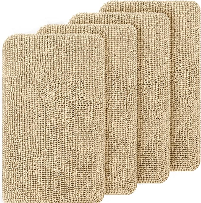 OLANLY Dog Door Mat Set 4-Piece 36x24, Absorbs Moisture and Dirt, Absorbent Non-Slip Washable Doormat, Quick Dry Chenille Mud Mat for Dogs, Entry Indoor Entryway Carpet for Inside Floor, Beige