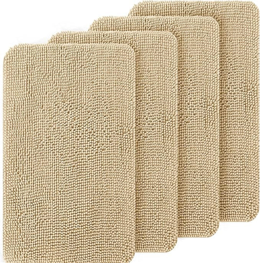 OLANLY Dog Door Mat Set 4-Piece 24x16, Absorbs Moisture and Dirt, Absorbent Non-Slip Washable Doormat, Quick Dry Chenille Mud Mat for Dogs, Entry Indoor Entryway Carpet for Inside Floor, Beige