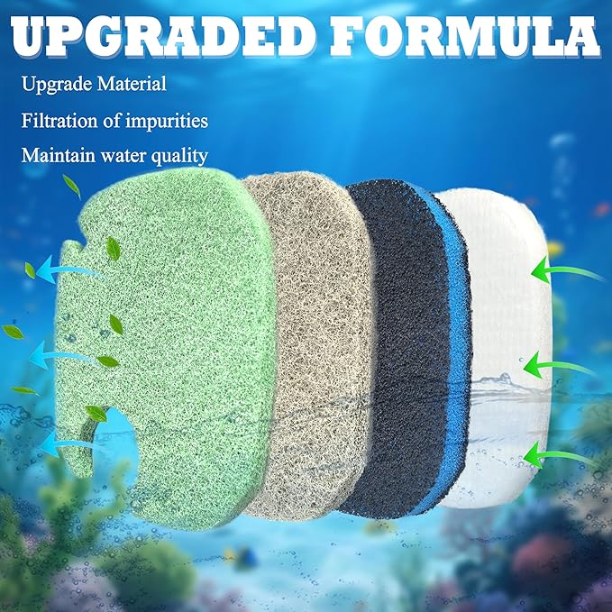 NewKe 16Pcs Upgraded Canister Filter Pads for PONDFORSE 172/225/265GPH Aquarium External Filter, Replacement Pads for AMOSIJOY Canister Filter,4 3in1 Carbon & 2 Ammonia & 2 Phosphate Reducer & 8 Floss