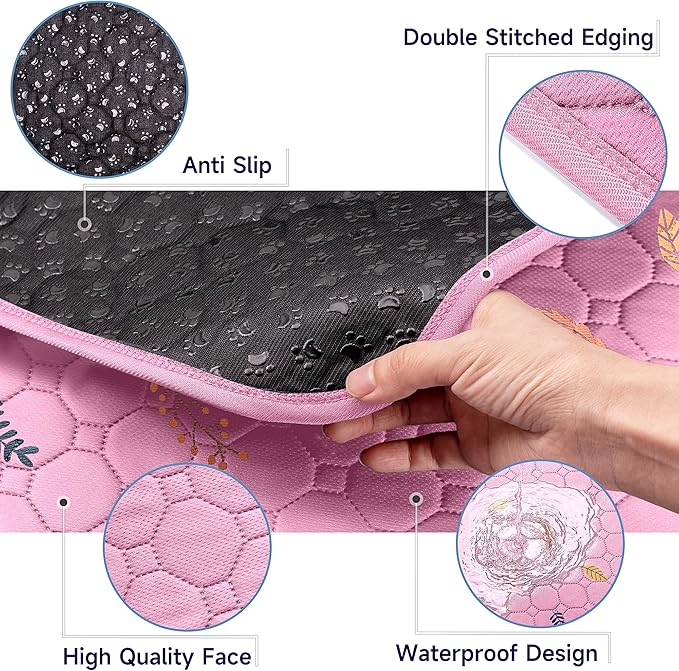 Sunheir 2 Pack Washable Guinea Pig Pee Pads, 24" x 48" Waterproof Reusable Guinea Pig Cage Liners, Absorbent Bedding Training Mat for Small Animal Guinea Pigs Rabbit Bunny Hamster - Pink