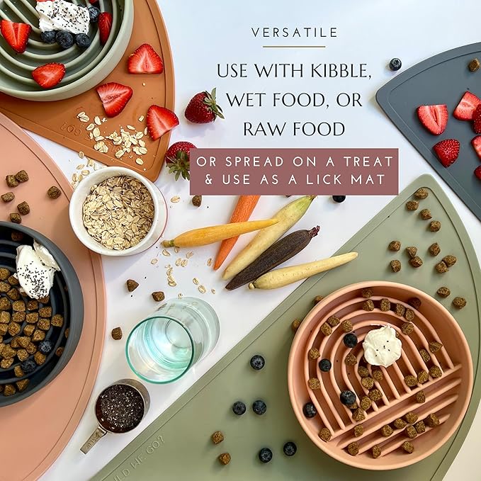 The Slowdown Bowl Silicone Slow Feeder for Dogs & Puppies, Slow Eating, Modern Lick Mat Design, Reduces Gulping, Fits 2 Cups 7.5” Across x 1.5” Tall, Mealtime Challenge, Medium-Blush