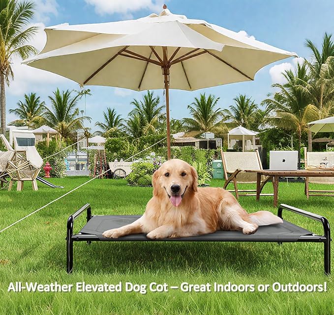 Raised Dog Bed, Outdoor Dog Bed for Dogs, Cooling Elevated Pet Cot, Durable and Sturdy Pet Bed, Waterproof Mesh Cover Raised Metal Frame, Non Slip, Black