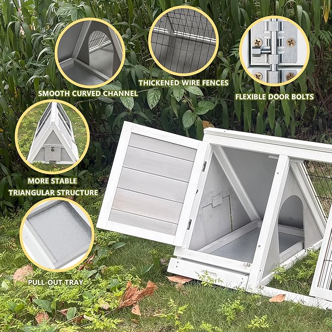 Wooden Quail Cage Indoor Outdoor,A-Frame Quail Coop,Triangle Rabbit Hutch with 2 Doors & Ventilating Wire for Small Animals,Sold by XilishppEcxEco (Grey)