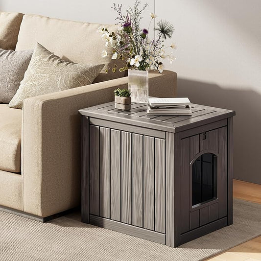 Outdoor & Indoor Dog House for Weatherproof and Stylish Furniture, Insulated Dog House Outdoor, Multi - Use for Small and Medium Dogs (Grey, 22.8" L × 17.7" W × 21.7" H)