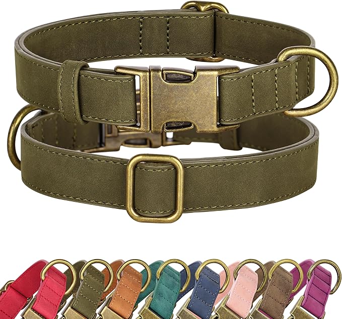 Didog Soft PU Leather Dog Collar, Stylish Quick Released Dog Collars for Large Dogs, Easy Clean Adjustable Pet Collar for Daily Walking, Dark Green, XL Fit 17-27" Neck
