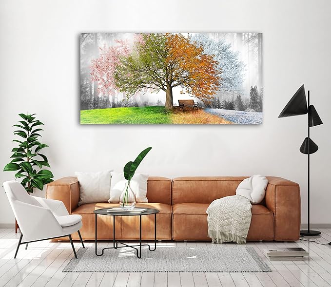 Jiuqinghua Canvas Prints Wall Art Decor Large Four Seasons Tree Picture 1 Panel Spring Summer Autumn Winter Tree Painting Artwork for Dining Room Kitchen Home Decor Stretched and Framed Ready to Hang