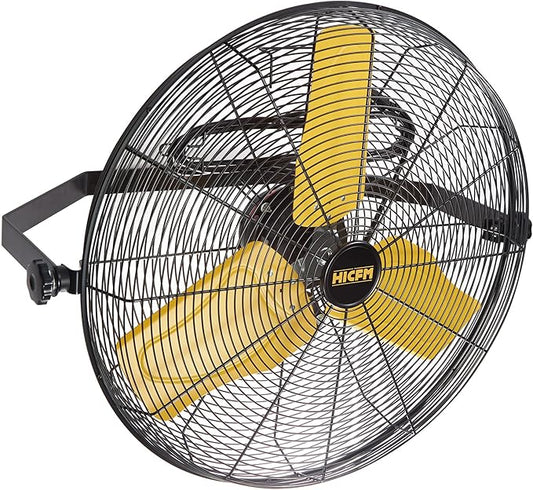 HiCFM 9100 CFM 24 inch Heavy Duty Industrial Wall Mounted Fan with TEAO Enclosure Motor, Permanent Lubricated Ball Bearing, 9 FT Cord, 180Degree Tilting, Safety Yellow Blade Wall Fan - UL Listed