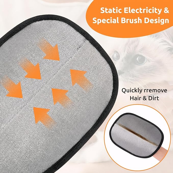 Pet Hair Removal Glove 2 Pcs, Cat & Dog Reusable Electrostatic Gloves Pet Hair 2025 New Upgrade,Grooming Pet Hair Remover Tool, Reusable Quick De-Shedding Gloves for Couch、 Clothing、Carpet,、Car Seats