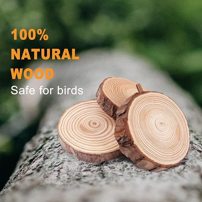 Natural Wood Bird Perch Stand Platform, Hanging Round Wooden Rotating Platform Pet Parrot Bird Cage Perches for Parakeet Parrots Cockatiel Hamster Gerbil Chinchillas(Round Platform)