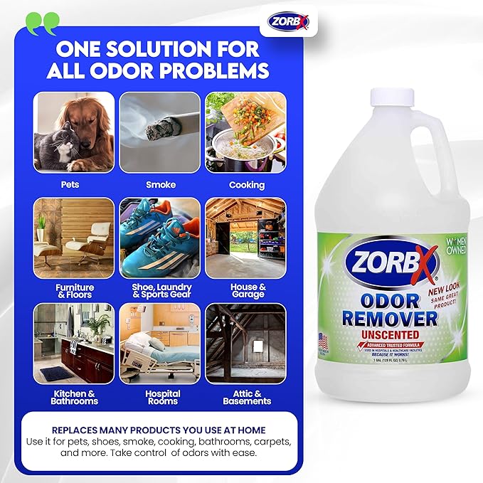 ZORBX Unscented Odor Eliminator Spray 128 Oz, 1 Gallon - Used in Hospitals & Healthcare Facilities - Advanced Trusted Odor Remover Formula - All-Purpose Deodorizer for Dog, Cat, Home, Carpet & Car