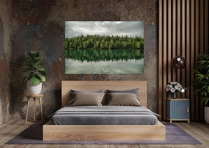 Nature Wall Art Prints - Ocean Forest Mountain Lake Canvas Landscapes - Small to Extra Large Living Room Bedroom Kitchen Bathroom Décor (Forest Reflection, 24L" x 36W")