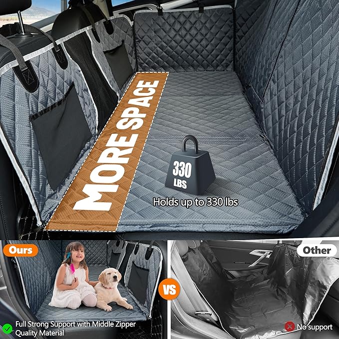 Back Seat Extender for Dog,Waterproof Hard Bottom Dog Car Seat Cover for Back Seat Protector,Foldable Camping Pet Hammock Bed,Easy Clean Travelling Accessories Car SUV Truck (Gray)