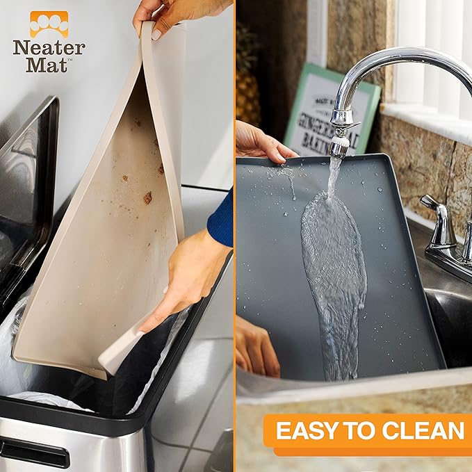 Neater Pet Brands Neater Mat Pet Mats for Food and Water, Cat & Dog Bowl Mat Waterproof Silicone, Feeding Tray, Dog Food Mats for Floors, Placemat w/Raised Edge for Under Bowls, 19” x 12”, Light Pink