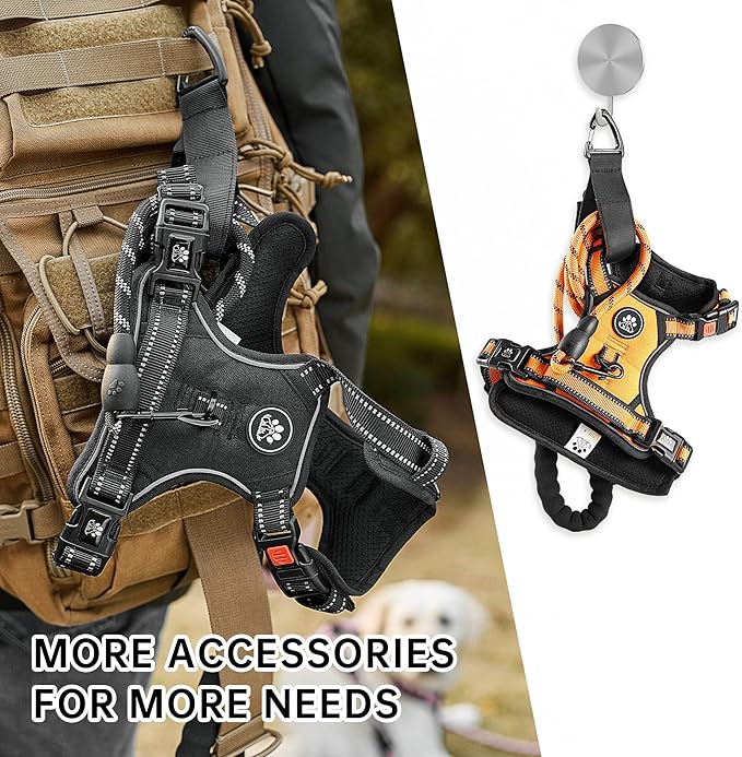 NESTROAD No Pull Dog Harness,Adjustable Oxford Dog Vest Harness with Leash,Reflective No-Choke Pet Harness with Easy Control Soft Handle for Large Dogs(Large,Orange)