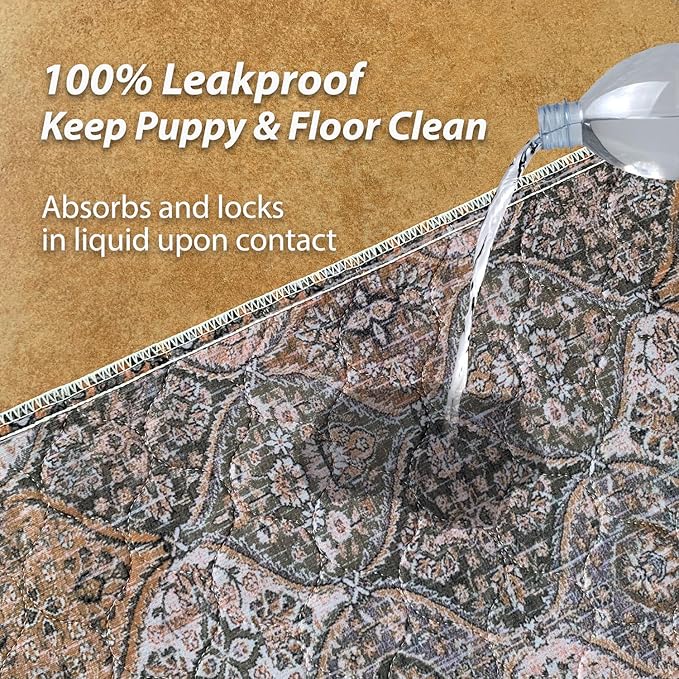 nunubaby Washable Pee Pads for Dogs, Stylish, Non-Slip and Leak-Proof Pee Pads. Reusable Potty Pads for Dogs for Crates and Floors.(Brown/Multi, 72" x72")
