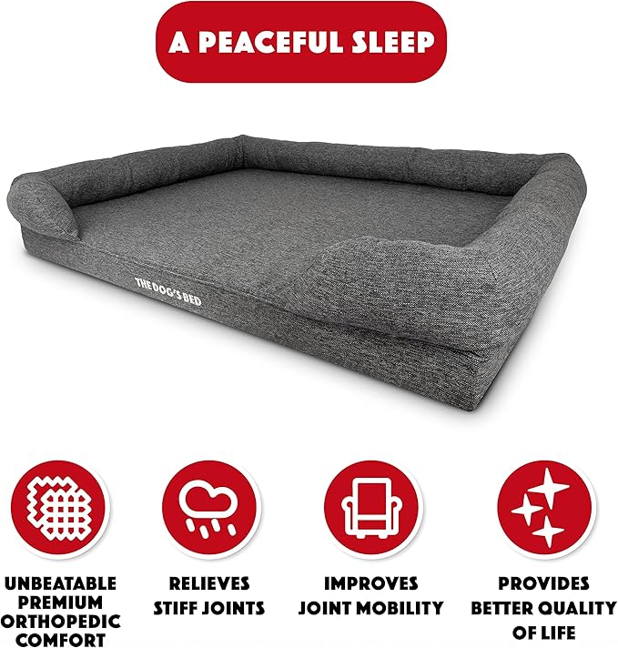 The Dog’s Bed, XXL Grey Linen 51.5x39, Memory Foam, Pain Relief: Arthritis, Hip & Elbow Dysplasia, Post Surgery, Lameness, Supportive, Calming, Waterproof Washable Cover, Veterinary Approved