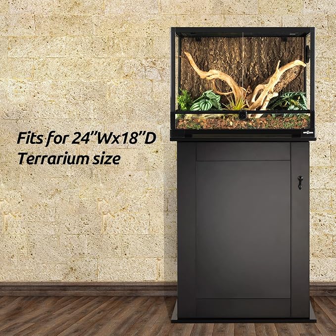 REPTIZOO Reptile Terrarium Stand Wooden Terrarium Cabinet with Storage and Adjustable Shelf, Reptile Tank Stand for 24”Wx18”D Terrarium, Aquarium Stand Fish Tank Stand (Stand Only)