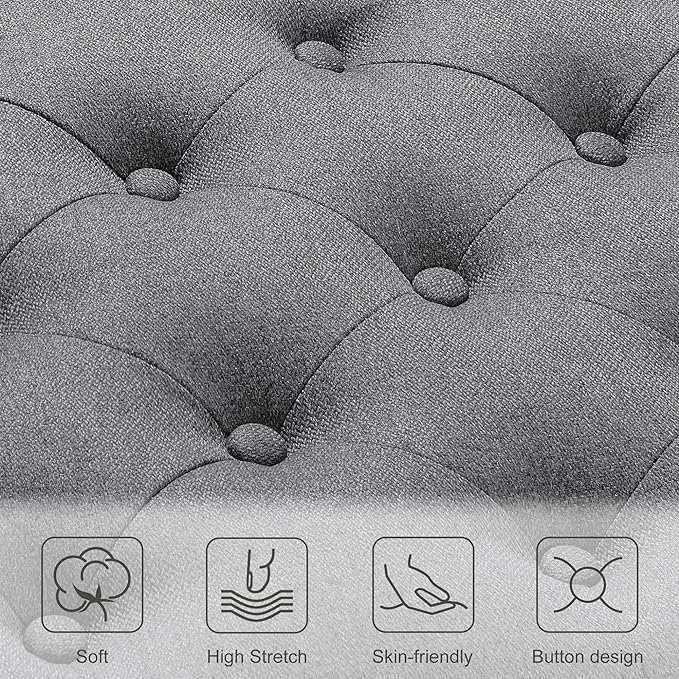 Ottoman with Storage,50.2-inch Upholstered End of Bed Storage Bench for Bedroom,for The Living Room,for Entryway, with Rivets & Button and Safety Hinges,Detachable (Grey)