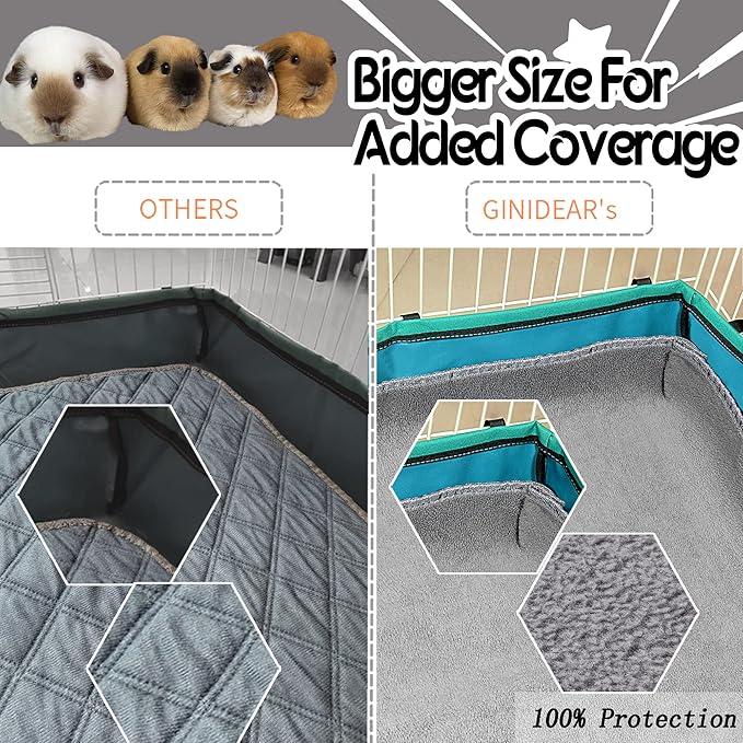 Guinea Pig Cage Liner, 2 Pack - Washable, Reusable, Leakproof Fleece Bedding Pads for Small Animals with Anti-Slip Bottom - for 15''x29'' Area, Gray