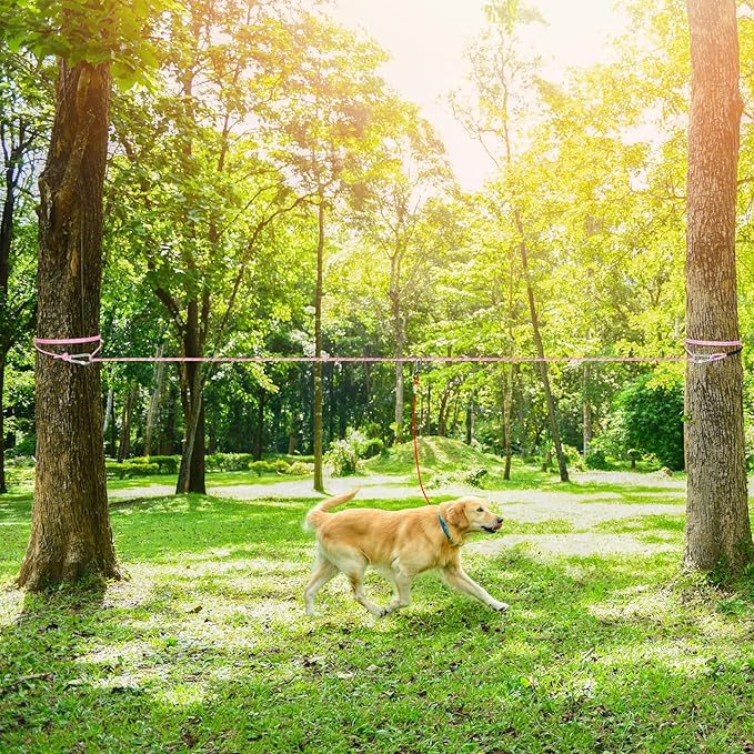 Tresbro Camping Leash, 50ft-100ft Dog Trolley System for Dogs up to 300lbs, Portable Dog Runner Lead for Yard and Park, Outside, Reflective Tie Out Cable for Camping and Courtyard