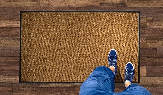 WaterHog Diamond | Commercial-Grade Entrance Mat with Rubber Border – Indoor/Outdoor, Quick Drying, Stain Resistant Door Mat (Medium Brown, 6' x 6')