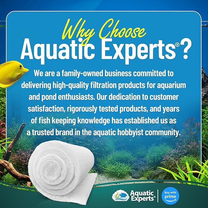 Aquatic Experts Aquarium Filter Floss for Fish Tank Filters - FilterFirst Aquarium Filter Pad - Media Roll for Crystal Clear Water, 3/4" - 1" Thick (12 Inch Wide, 12 Inch Long - 5 Pack)