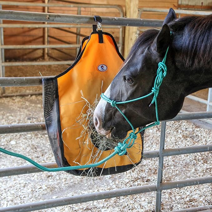 Majestic Ally 1200 D Hay Feeder Tote Bag for Horses, Sheep with Reflective Trim- Reduces Waste - Comes with 36” Hay Net. (Hunter Green)