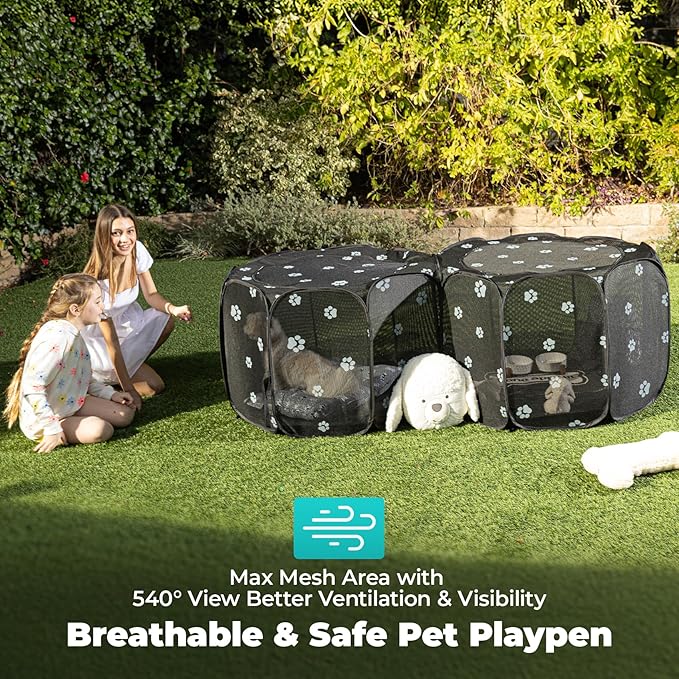 2-in-1 Cat Playpen, Pop Up Dog Pet Playpen for Indoor Outdoor Cats Enclosure, Portable Pet Playpen, Kitten Puppy Foldable Play Pen Cat Dog Tent Crate Cage Kennel(No Divider, Unified Space)