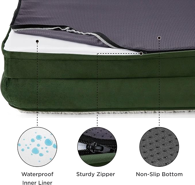 Bedsure Orthopedic Dog Bed Medium Size Dogs - Washable Medium Dog Cat Bed Waterproof, Comfort Pet Couch Sofa with Washable Removable Cover, Pets Bed with Nonskid Bottom, Plush-Green, 28"