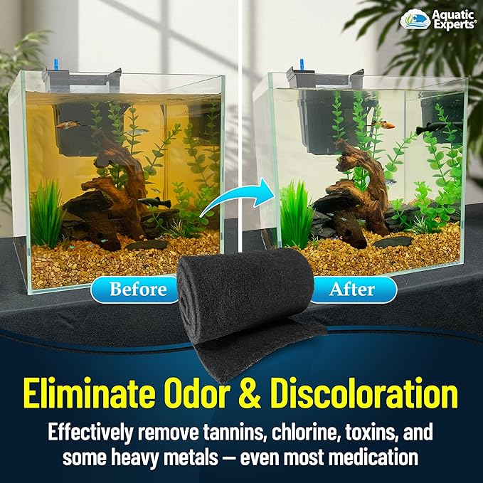 Aquarium Carbon Pad - Cut to Fit Carbon Infused Filter Pad Media for Crystal Clear Fish Tank and Ponds (10.5 Inch Width, 36 Inch Long)