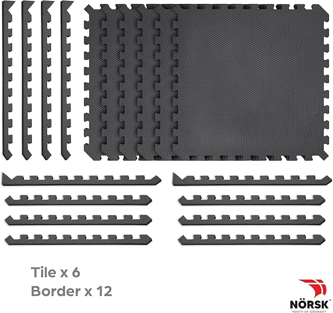 Norsk Dual-Sided Reversible 1/2" Foam Exercise Mats for Home Gym - Interlocking EVA Foam Tiles