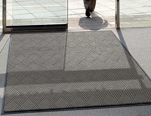 M+A Matting WaterHog Diamond | Commercial-Grade Entrance Mat with Rubber Border – Indoor/Outdoor, Quick Drying, Stain Resistant Door Mat (Grey, 6' x 12')