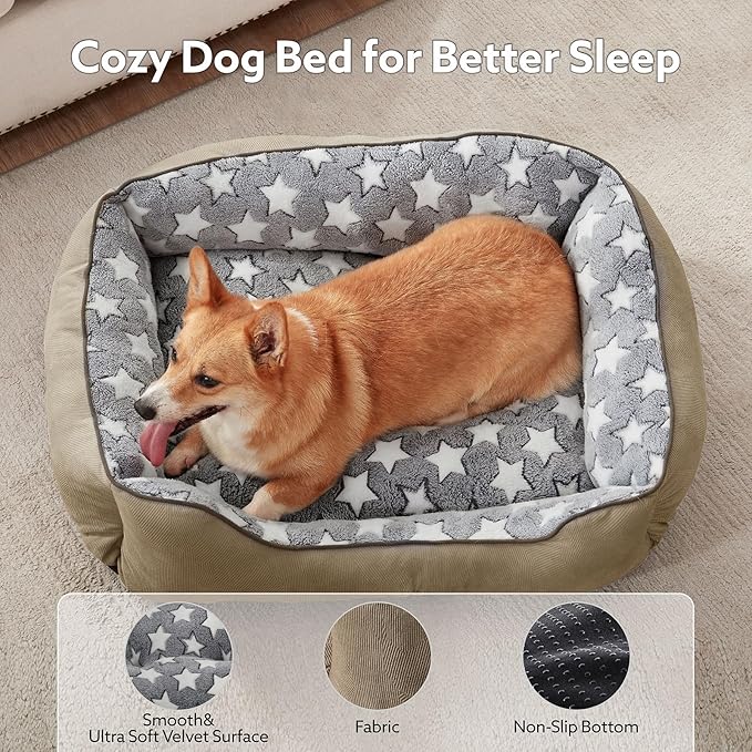 SIWA MARY Medium Dog Bed - Washable, Orthopedic, Calming for Medium Dogs, Non-Slip Bottom, S Plus (25"x21"x8") Brown