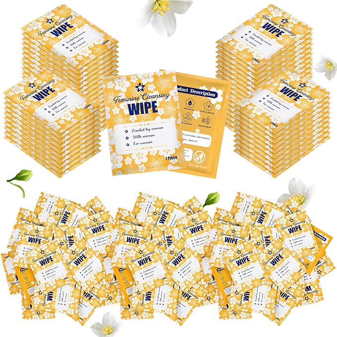Tondiamo 200 Pcs Feminine Wet Wipes for Women Individually Wrapped Flushable Wipes Travel Size Soothing Personal Wipe Cleansing Natural Ingredients for Feminine Daily Use (Jasmine)