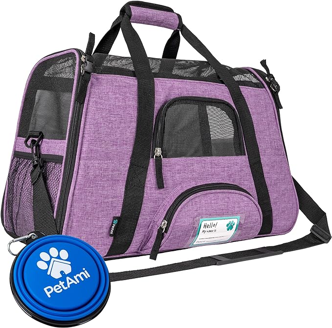PetAmi Airline Approved Pet Carrier for Cat, Soft Sided Dog Carrier for Small Dog, Cat Travel Supplies Accessories for Indoor Cat, Ventilated Pet Carrying Bag Medium Kitten Puppy, Large Heather Purple
