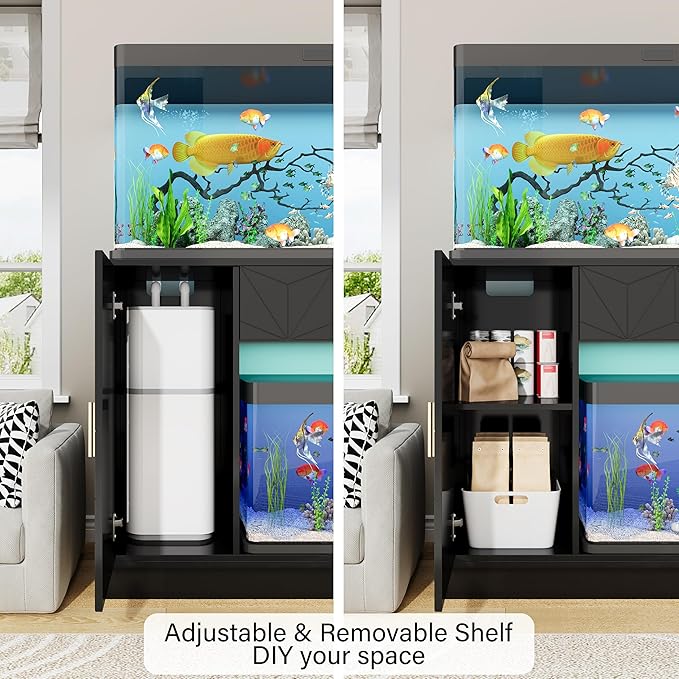 Heavy-Duty 40 Gallon Aquarium Stand, Modern Dual Tank Cabinet with Hidden Cord Organizer & 550lbs Capacity, 30-50 Gallon Fish Tank Stand, Waterproof and Adjustable Shelf, Black