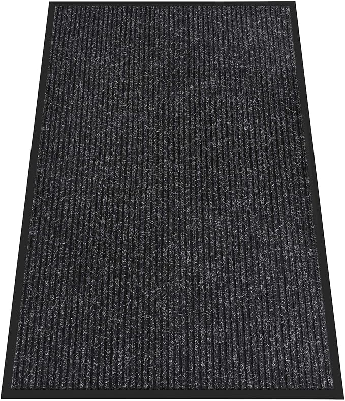 Indoor Outdoor Door Mat, 5' x 3' Doormat for Entryway, Rubber Backing Non Slip Front Door Mat Outside Entrance, Super Absorbent Commercial Floor Mat for Home Office, Black