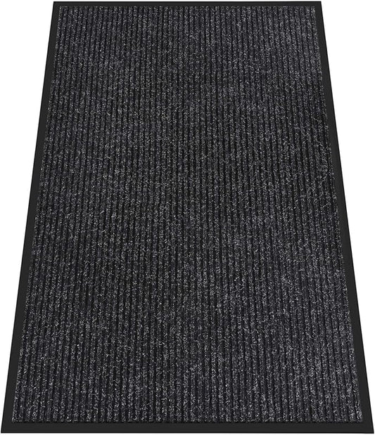 Indoor Outdoor Door Mat, 5' x 3' Doormat for Entryway, Rubber Backing Non Slip Front Door Mat Outside Entrance, Super Absorbent Commercial Floor Mat for Home Office, Black