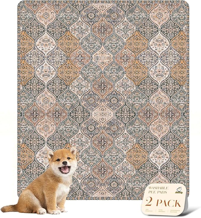 nunubaby Washable Pee Pads for Dogs, Stylish, Non-Slip and Leak-Proof Pee Pads. Reusable Potty Pads for Dogs for Crates and Floors.(Brown/Multi, 31" x36")