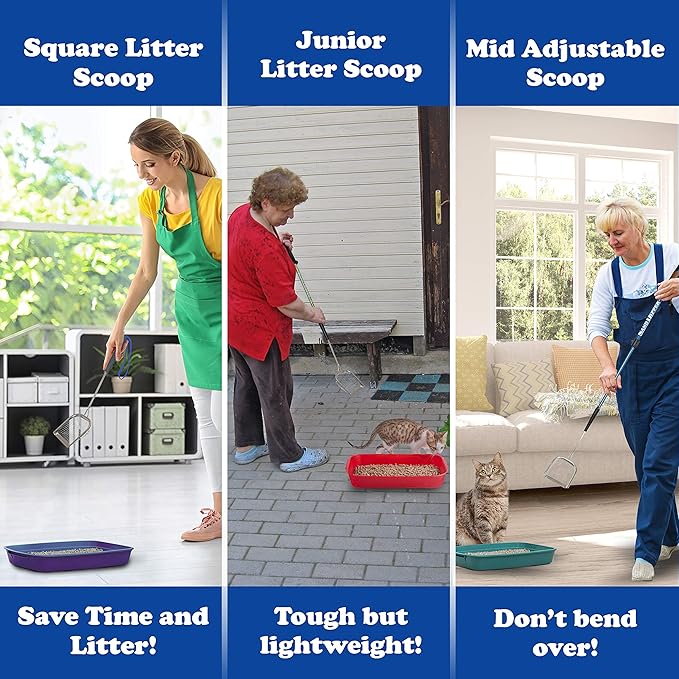 Sand Dipper Metal Cat Litter Scoop – Long Handle Cat Poop Scooper for Litter Box (41”), Heavy-Duty Stainless Steel Kitty Litter Scoop (Mid-Adjustable)