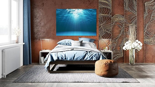 Nature Wall Art Prints - Ocean Forest Mountain Lake Canvas Landscapes - Small to Extra Large Living Room Bedroom Kitchen Bathroom Décor (Sun Rays Under Water, 35L" x 53W")