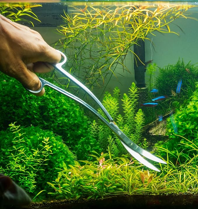 Mandala Crafts Extra Long Black Stainless Steel Curved Aquarium Scissors for Trimming Aquatic Plants – Wave Aquascape Scissors for Fish Tanks, Hospital Tanks, Goldfish Bowls, Aquariums, and Terrariums