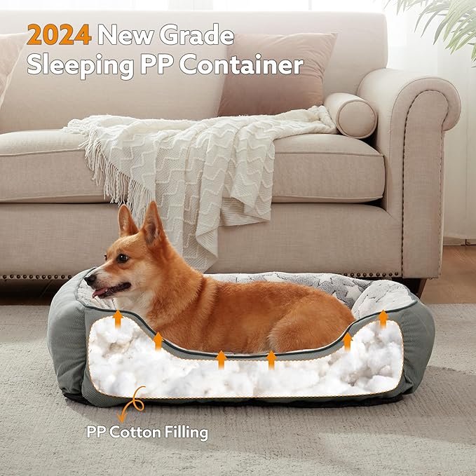 SIWA MARY Medium Dog Bed - Washable, Orthopedic, Soft Calming Puppy Bed, Fluffy Durable Pet Bed with Non-Slip Bottom - M(30"x24"x9") Dark Grey