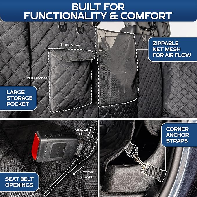 XL Floor Cover with Door Protection, 2025 Black – As Seen on Shark Tank – Fits Full‑Size Crew Cab Trucks with Fold‑Up Seats, Waterproof & Machine Washable – Sturdy XL Dog Hammock for Truck