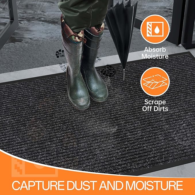 Indoor Outdoor Door Mat, 8' x 4' Doormat for Entryway, Rubber Backing Non Slip Front Door Mat Outside Entrance, Super Absorbent Commercial Floor Mat for Home Office, Black