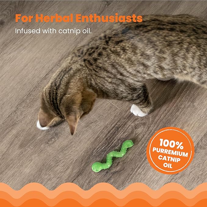 Catstages OrkaKat Wiggle Worm Cat Chew Toy – Catnip Dental Toy for Kittens and Cats, Orange Rubber with Ridges