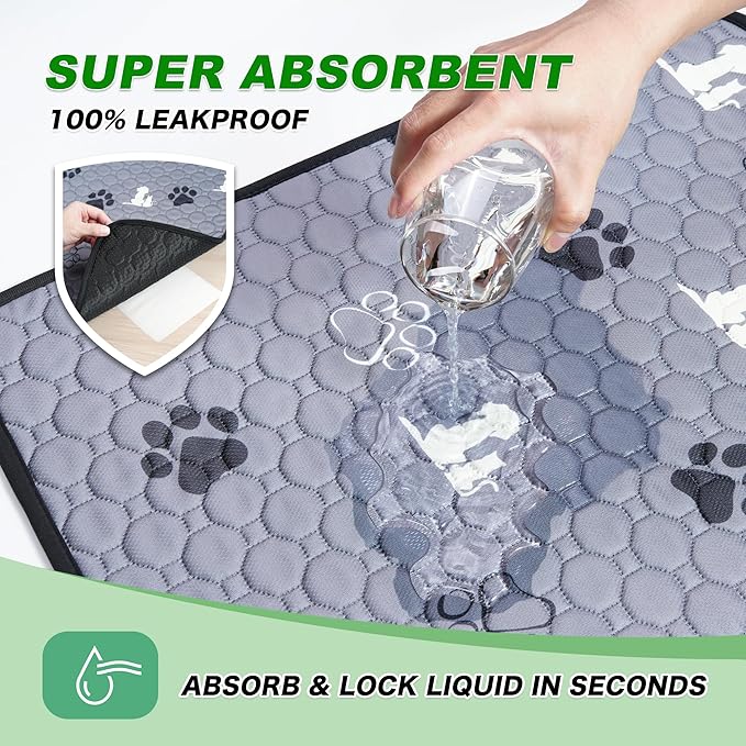 Washable Pee Pads, Puppy Pee Pad for Dogs, 2 Pack Absorbent Reusable Training Dog Pads Pet Puppy Pads, Non-Slip Potty Pads for Whelping, Playpen, Crate, Bed, Grey 24"x48"