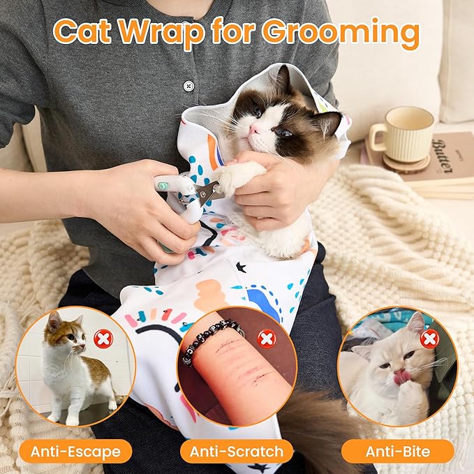 Cat Wrap for Grooming,Cat Wrap for Cutting Nails,Self-Adherent Soft Cat Blanket,Anti-Bite,Anti-Scratch Anti-Escape Multifunctional Cat Grooming Bag(27.6" X27.6",Within 23.57lbs)
